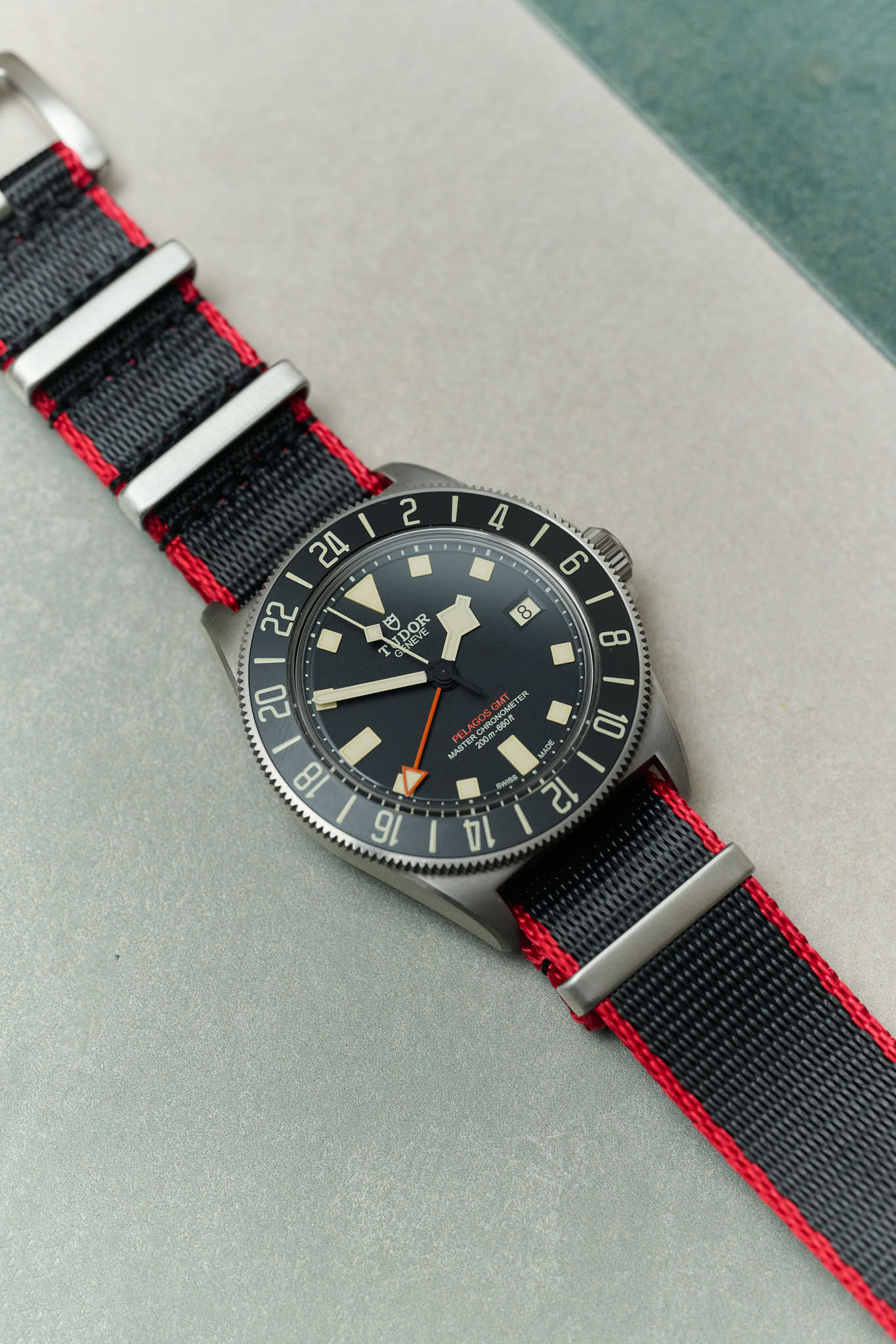 Premium Fabric Watch Strap - BlackW/Red Piping - The Strap Tailor