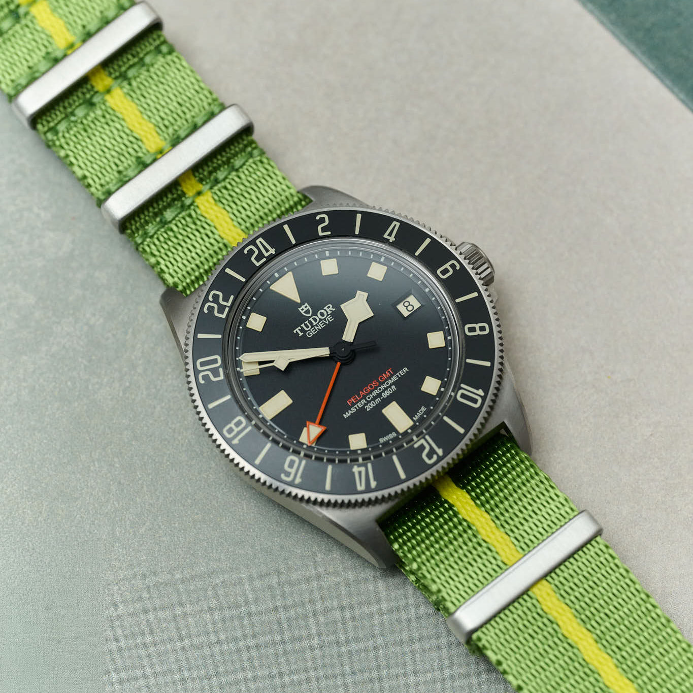 Premium Fabric Watch Strap - Green &amp; Yellow Pin Stripe - The Strap Tailor