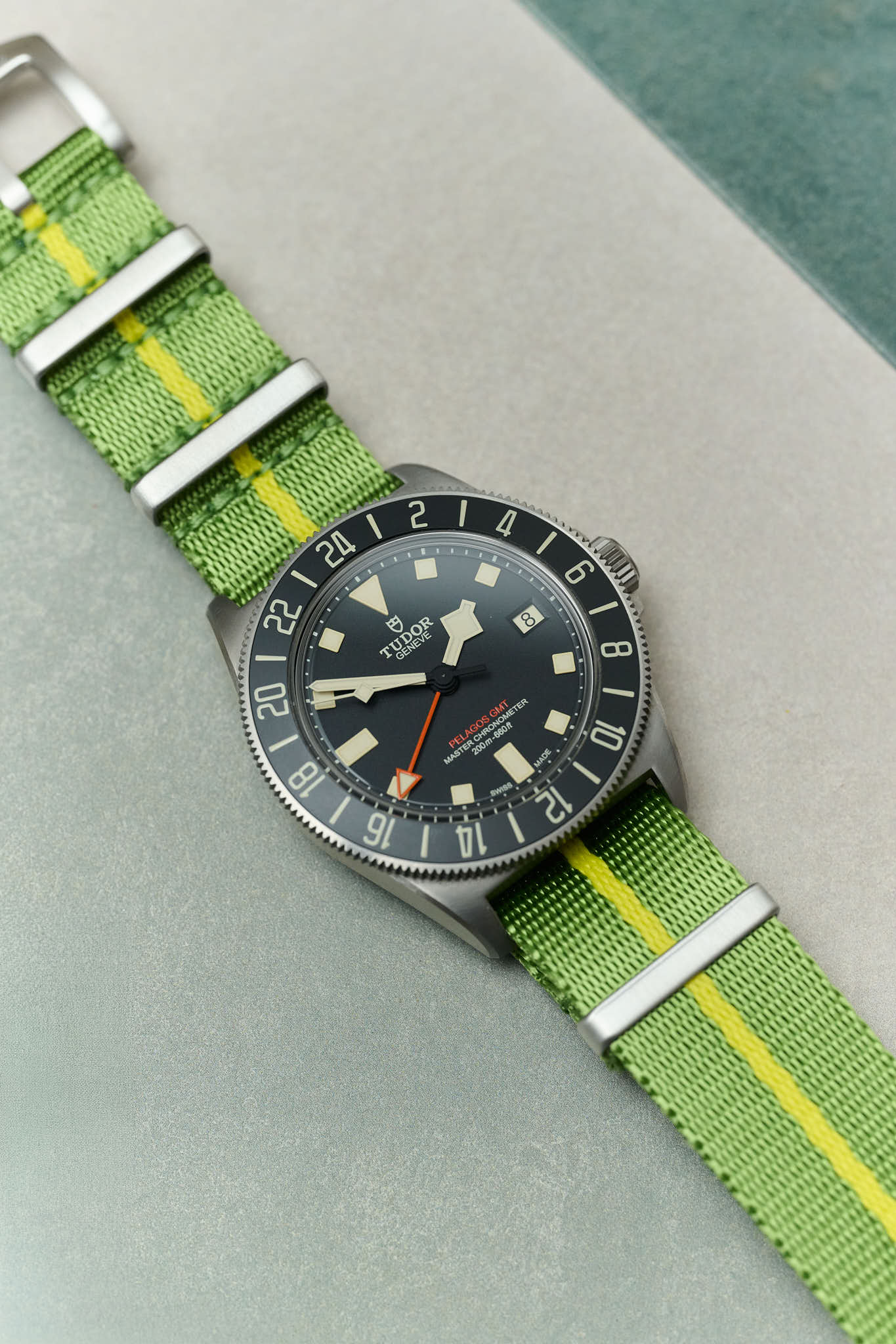 Premium Fabric Watch Strap - Green &amp; Yellow Pin Stripe - The Strap Tailor