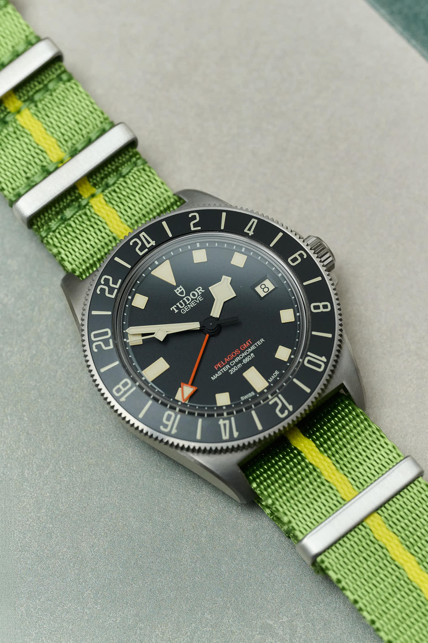 Premium Fabric Watch Strap - Green &amp; Yellow Pin Stripe - The Strap Tailor