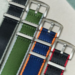 Premium Fabric Watch Strap - Navy Blue W/Orange Piping - The Strap Tailor