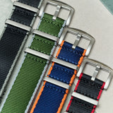 Premium Fabric Watch Strap - Navy Blue W/Orange Piping - The Strap Tailor
