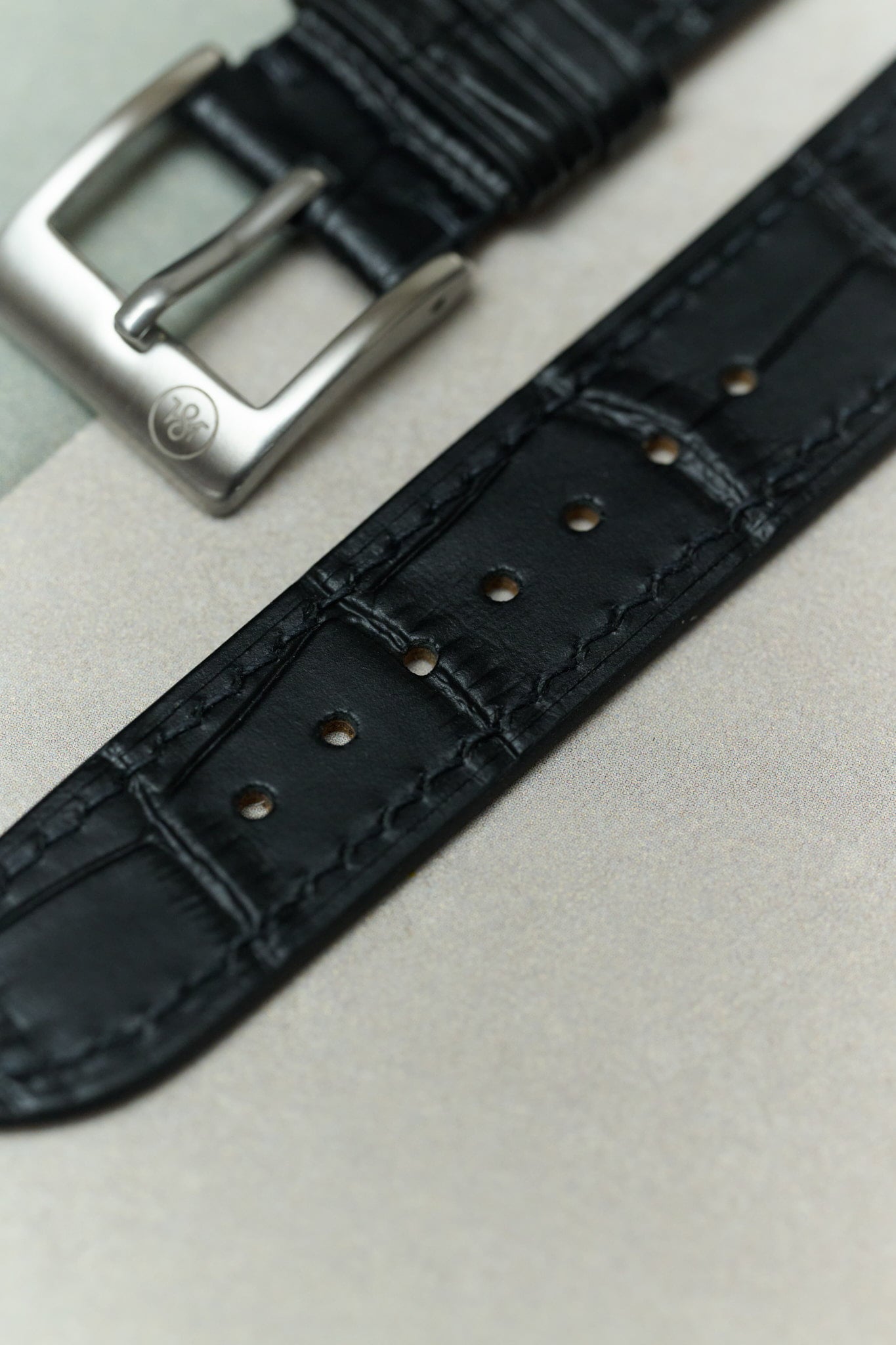 Embossed Crocodile Watch Strap - Black Slimline - RTW - The Strap Tailor