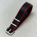 Premium Fabric Watch Strap - BlackW/Red Piping - The Strap Tailor