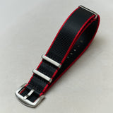 Premium Fabric Watch Strap - BlackW/Red Piping - The Strap Tailor