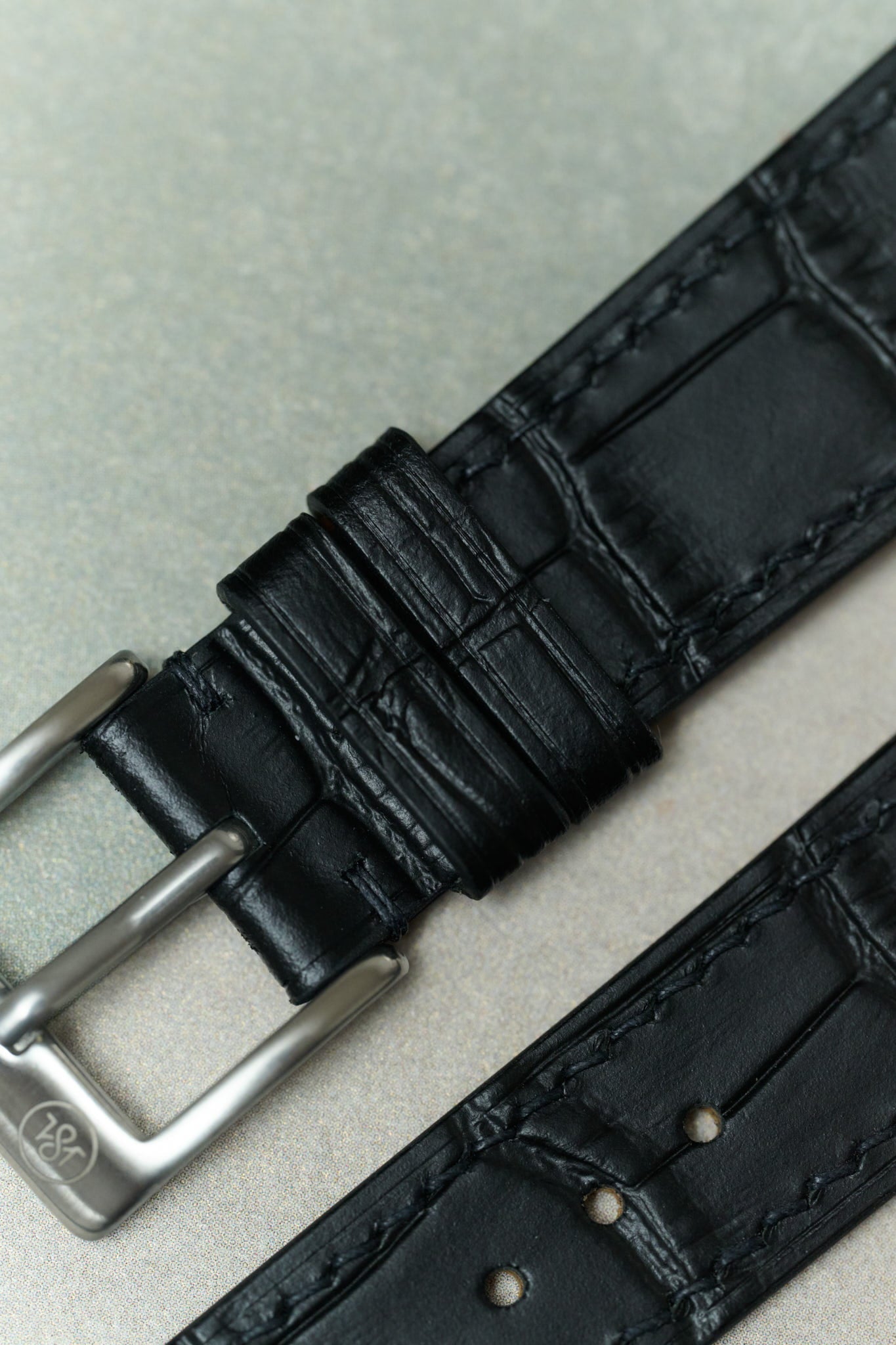 Embossed Crocodile Watch Strap - Black Slimline - RTW - The Strap Tailor
