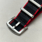 Premium Fabric Watch Strap - BlackW/Red Piping - The Strap Tailor