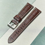 Embossed Crocodile Watch Strap - Matte Brown & Cream - RTW - The Strap Tailor