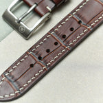 Embossed Crocodile Watch Strap - Matte Brown & Cream - RTW - The Strap Tailor