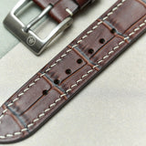 Embossed Crocodile Watch Strap - Matte Brown & Cream - RTW - The Strap Tailor