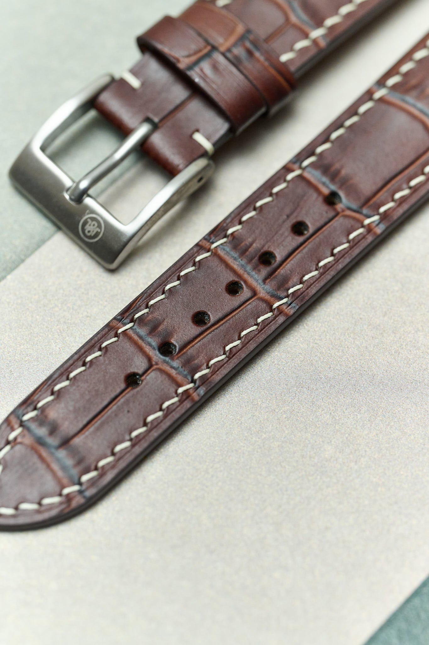 Embossed Crocodile Watch Strap - Matte Brown & Cream - RTW - The Strap Tailor