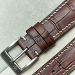 Embossed Crocodile Watch Strap - Matte Brown & Cream - RTW - The Strap Tailor