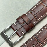 Embossed Crocodile Watch Strap - Matte Brown & Cream - RTW - The Strap Tailor