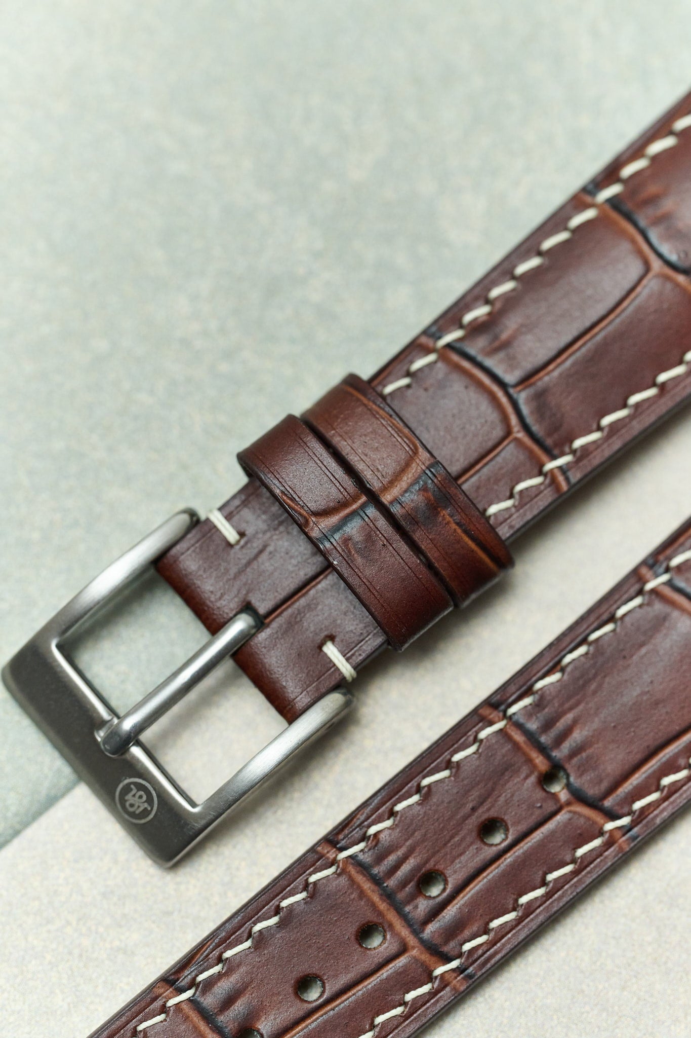 Embossed Crocodile Watch Strap - Matte Brown & Cream - RTW - The Strap Tailor