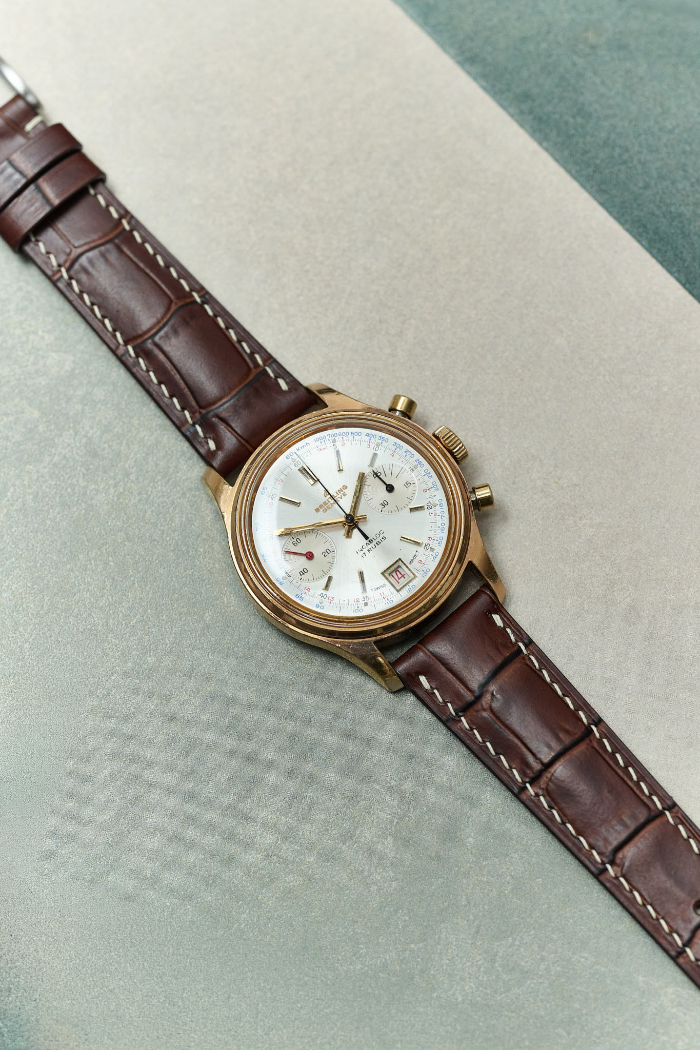 Embossed Crocodile Watch Strap - Matte Brown & Cream - RTW - The Strap Tailor