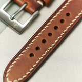 Badalassi Wax Watch Strap W/Cream stitching - Tan Brown - RTW - The Strap Tailor