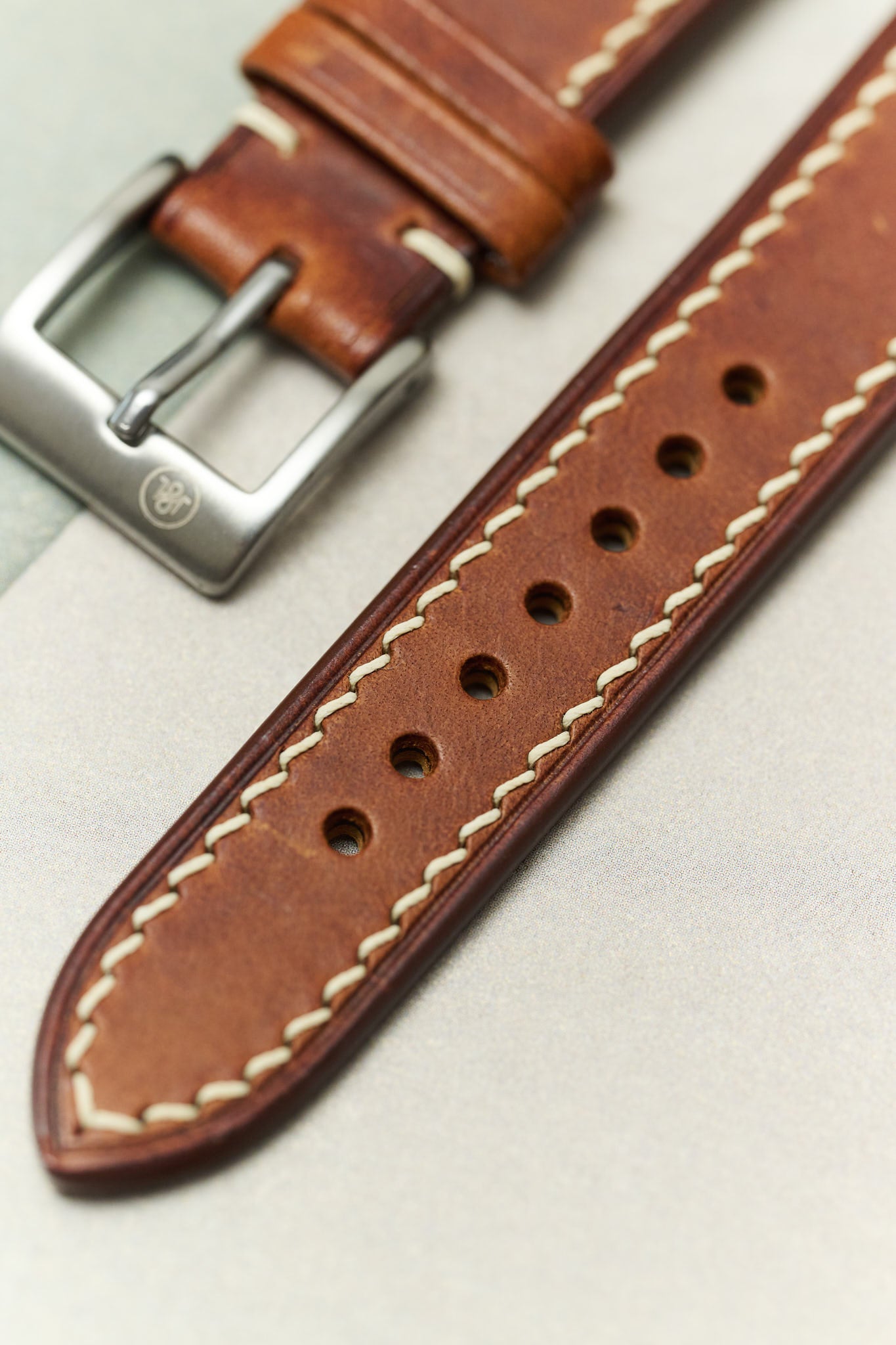 Badalassi Wax Watch Strap W/Cream stitching - Tan Brown - RTW - The Strap Tailor