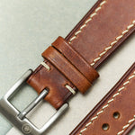 Badalassi Wax Watch Strap W/Cream stitching - Tan Brown - RTW - The Strap Tailor