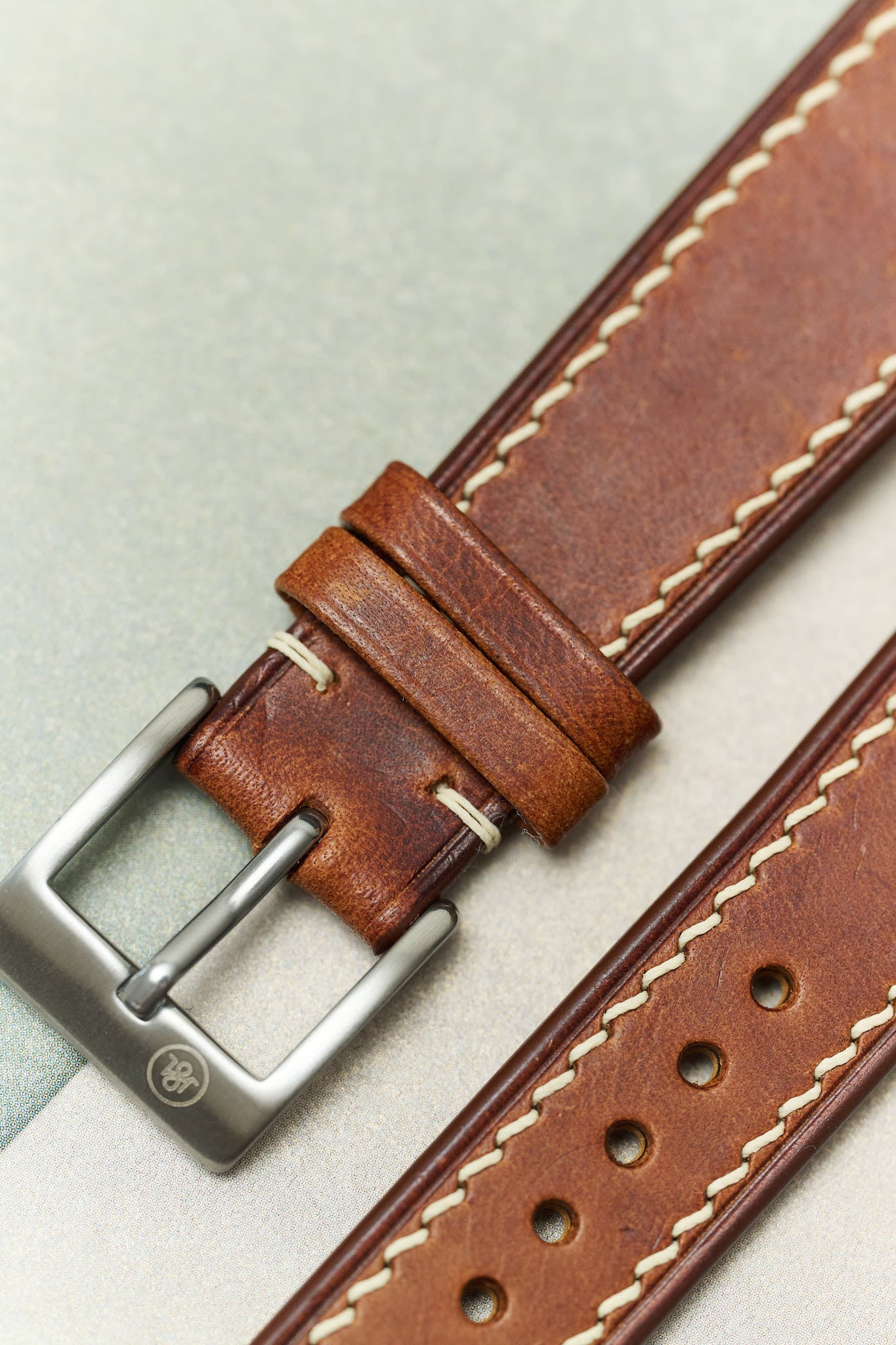 Badalassi Wax Watch Strap W/Cream stitching - Tan Brown - RTW - The Strap Tailor