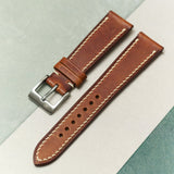 Badalassi Wax Watch Strap W/Cream stitching - Tan Brown - RTW - The Strap Tailor
