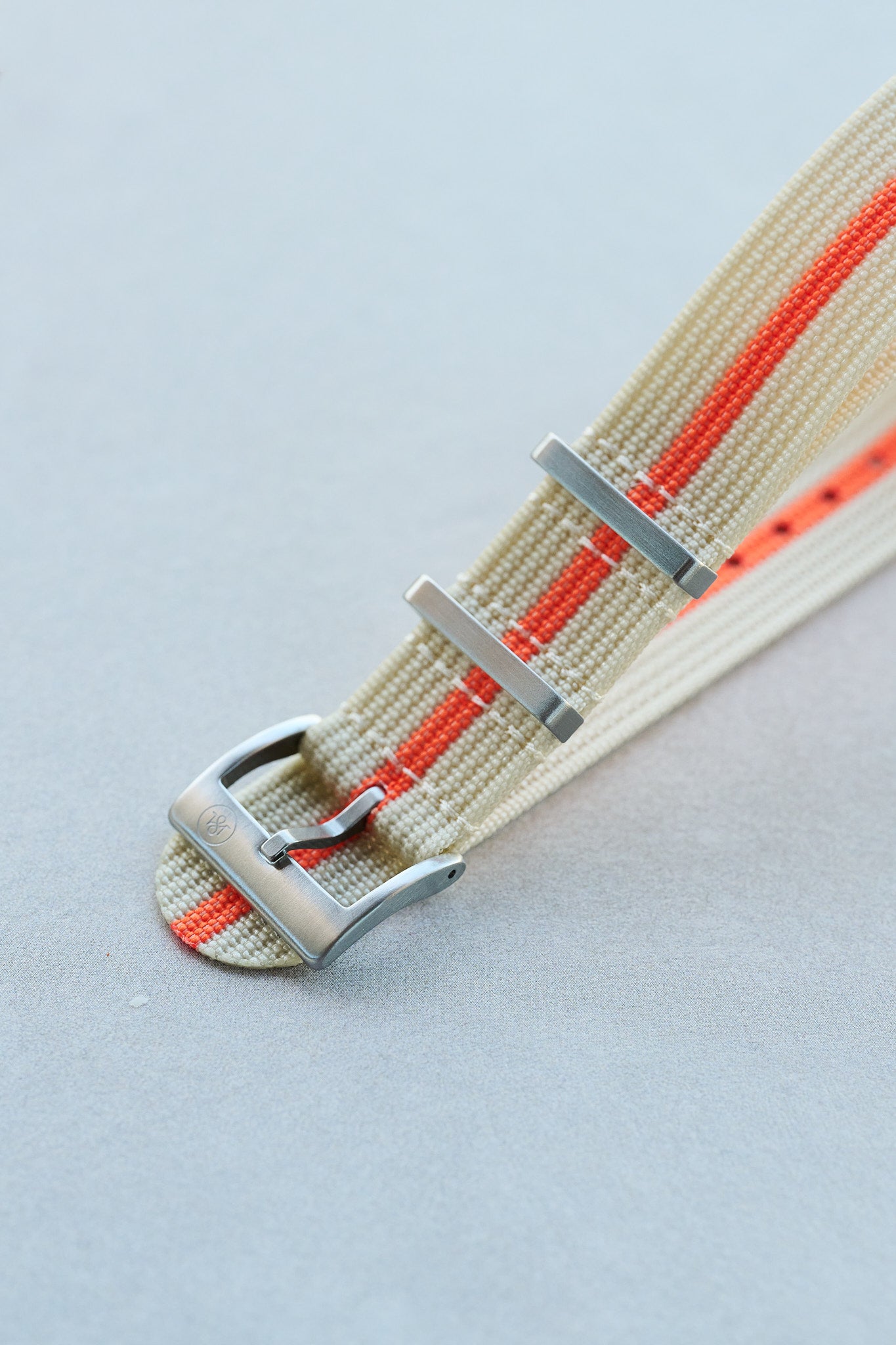 Premium Ribbed Fabric Watch Strap - Cream & Orange - The Strap Tailor