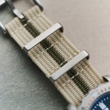 Premium Ribbed Fabric Watch Strap - Cream & Army Green