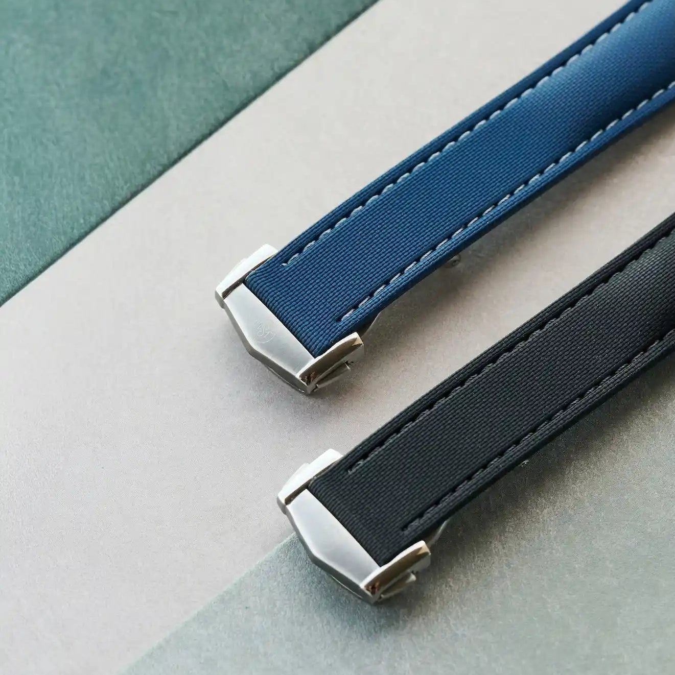 Stitched AquaFlex Rubber Deployant Strap - Black - The Strap Tailor