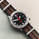 Premium Ribbed Fabric Watch Strap - Bond Green & Red