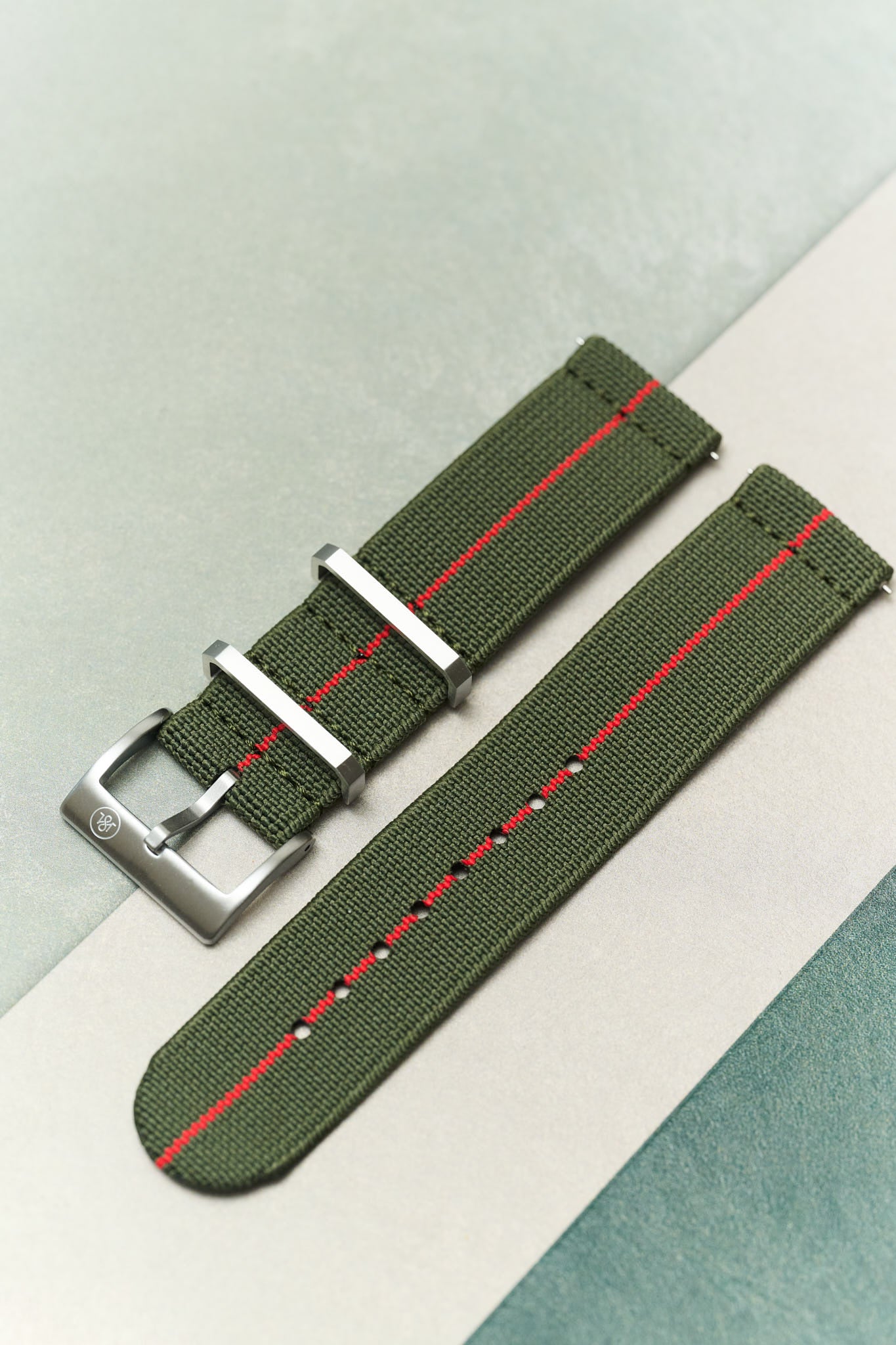 FieldFlex - Two Piece Nylon Strap, Olive & Red - The Strap Tailor