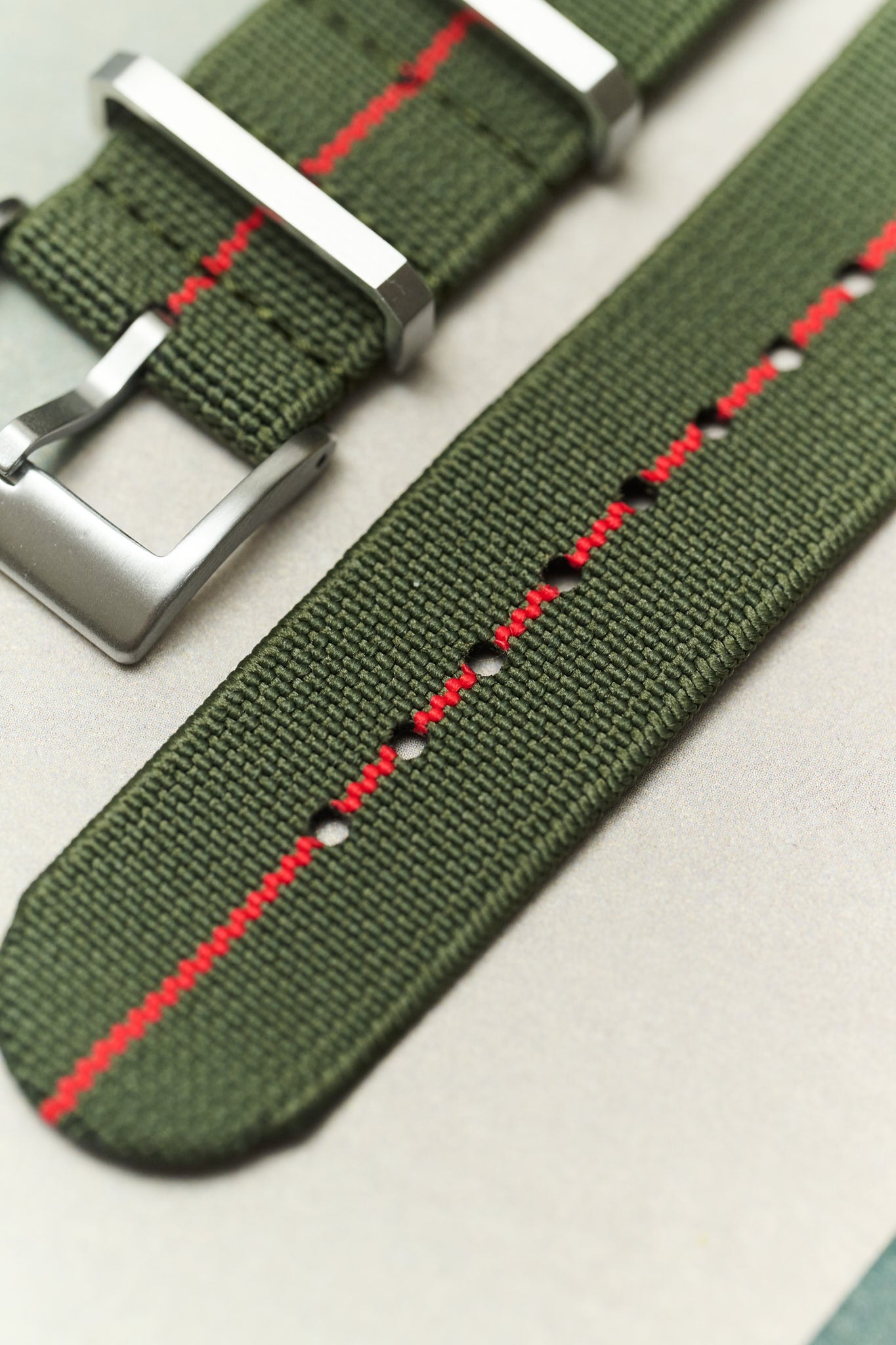 FieldFlex - Two Piece Nylon Strap, Olive & Red - The Strap Tailor