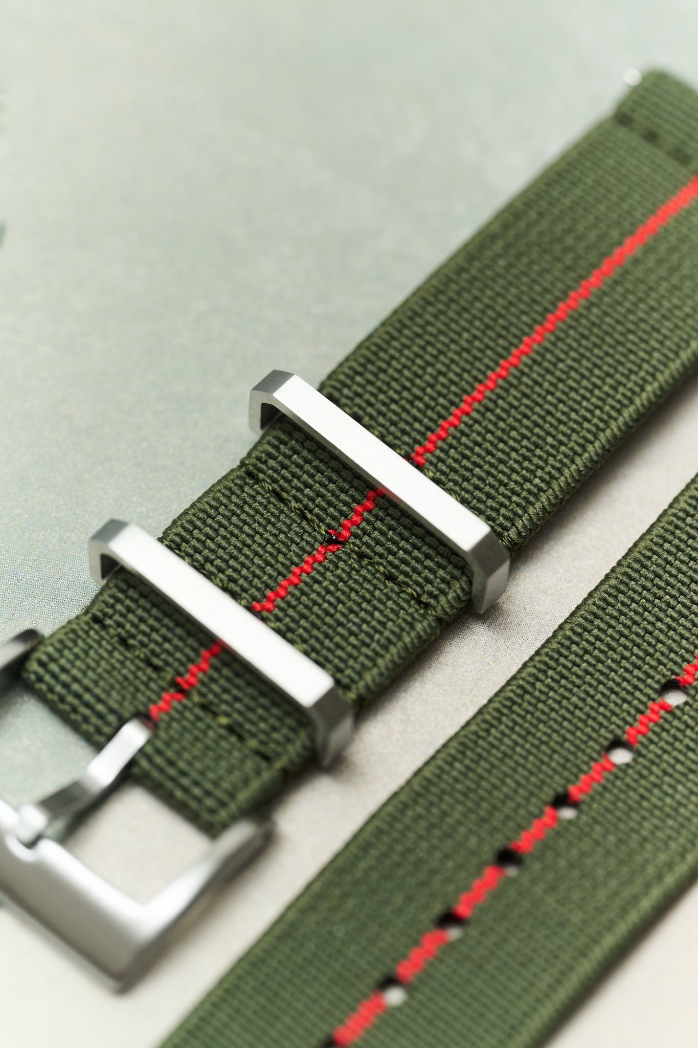 FieldFlex - Two Piece Nylon Strap, Olive & Red - The Strap Tailor