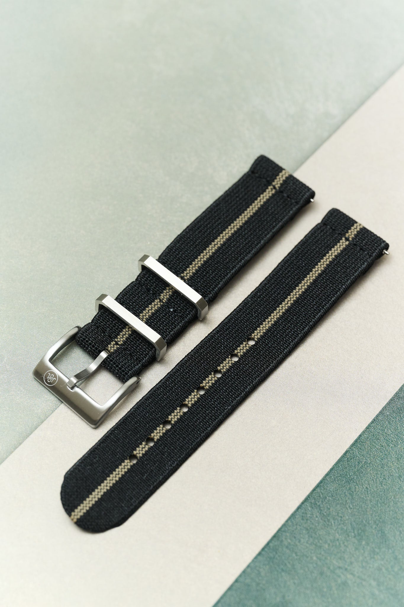 FieldFlex - Two Piece Nylon Strap, Black & Khaki - The Strap Tailor