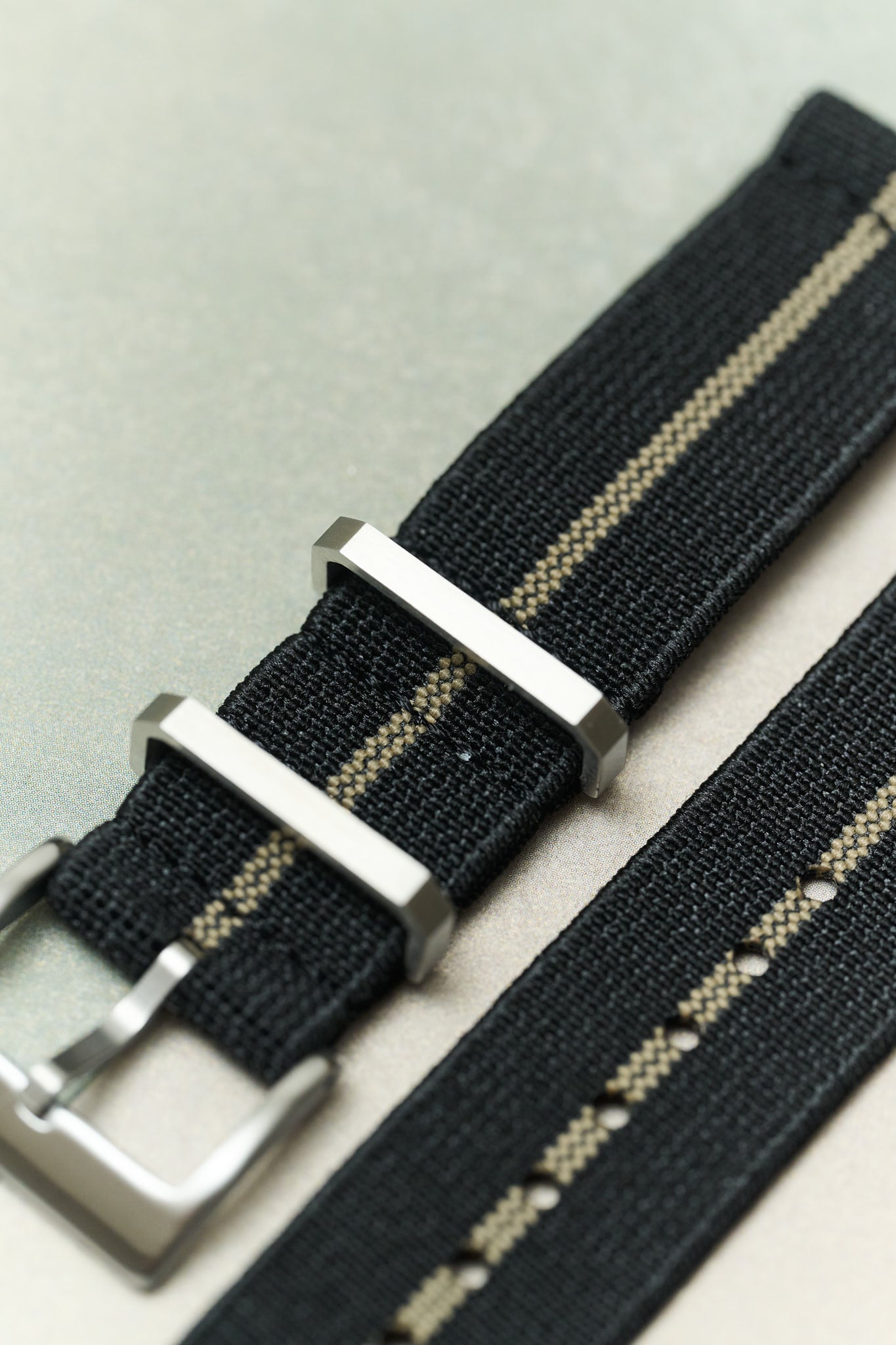 FieldFlex - Two Piece Nylon Strap, Black & Khaki - The Strap Tailor