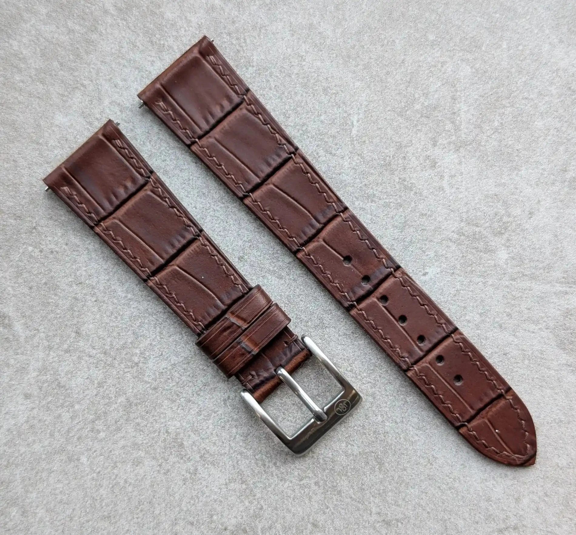 Embossed Crocodile Watch Strap - Brown Slimline - RTW - The Strap Tailor