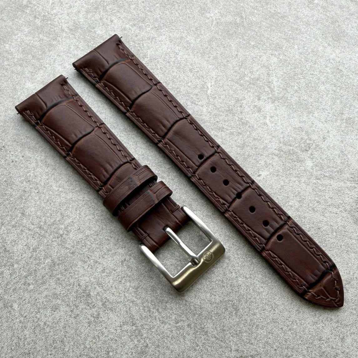 Embossed Crocodile Watch Strap - Matte Padded Brown - RTW - The Strap Tailor
