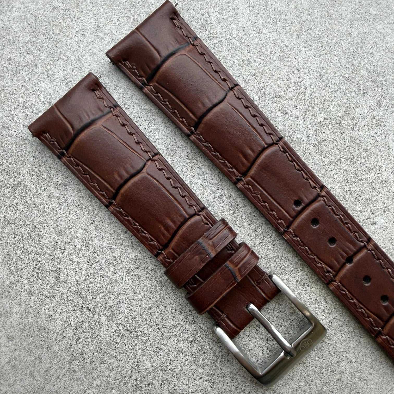 Embossed Crocodile Watch Strap - Matte Padded Brown - RTW - The Strap Tailor