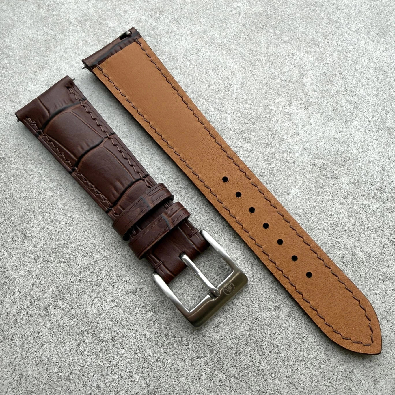 Embossed Crocodile Watch Strap - Matte Padded Brown - RTW - The Strap Tailor