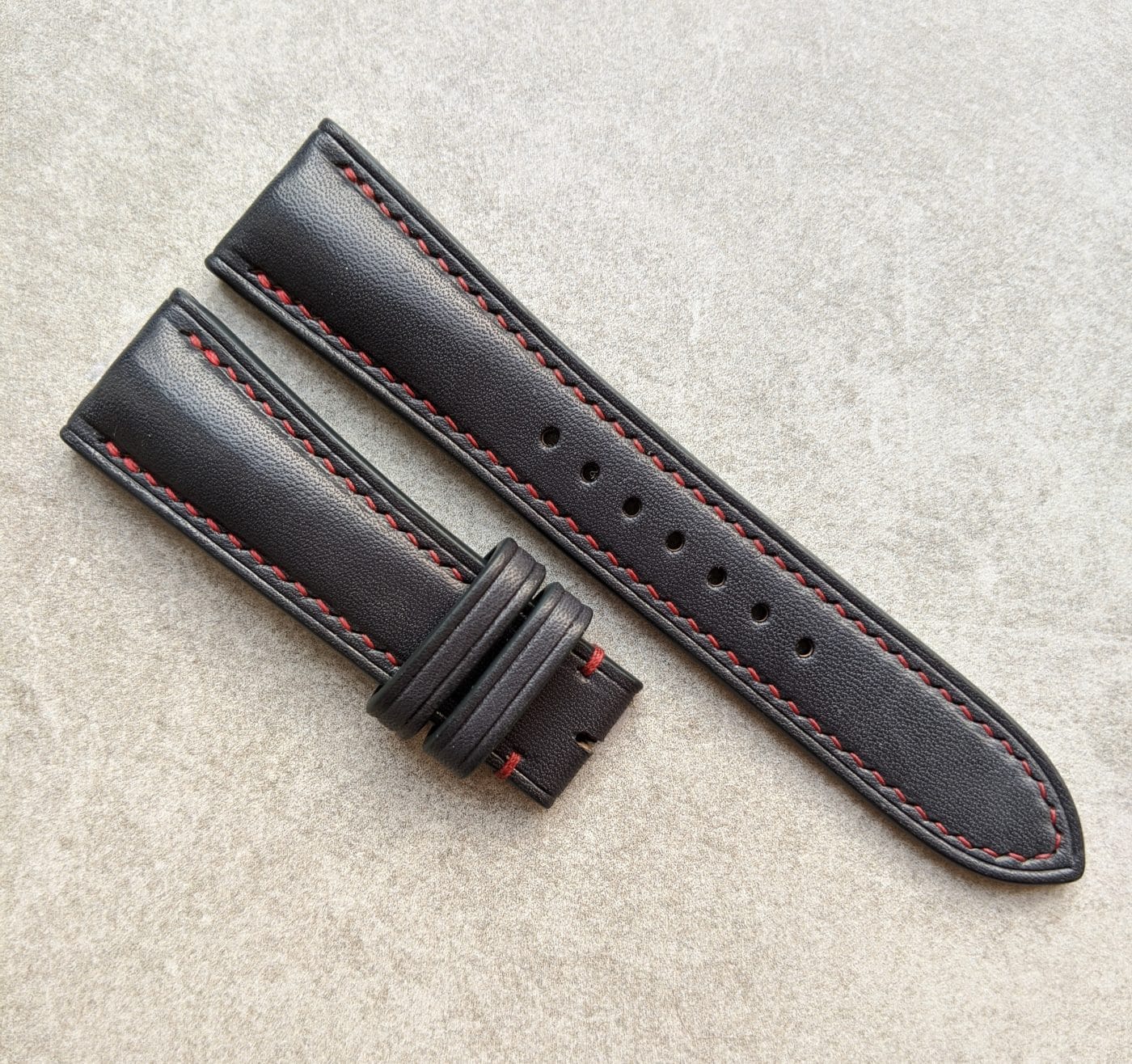 French Calfskin Watch Strap - Black Contrast - The Strap Tailor