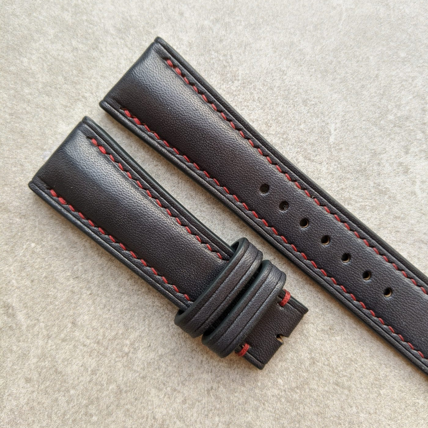 French Calfskin Watch Strap - Black Contrast - The Strap Tailor