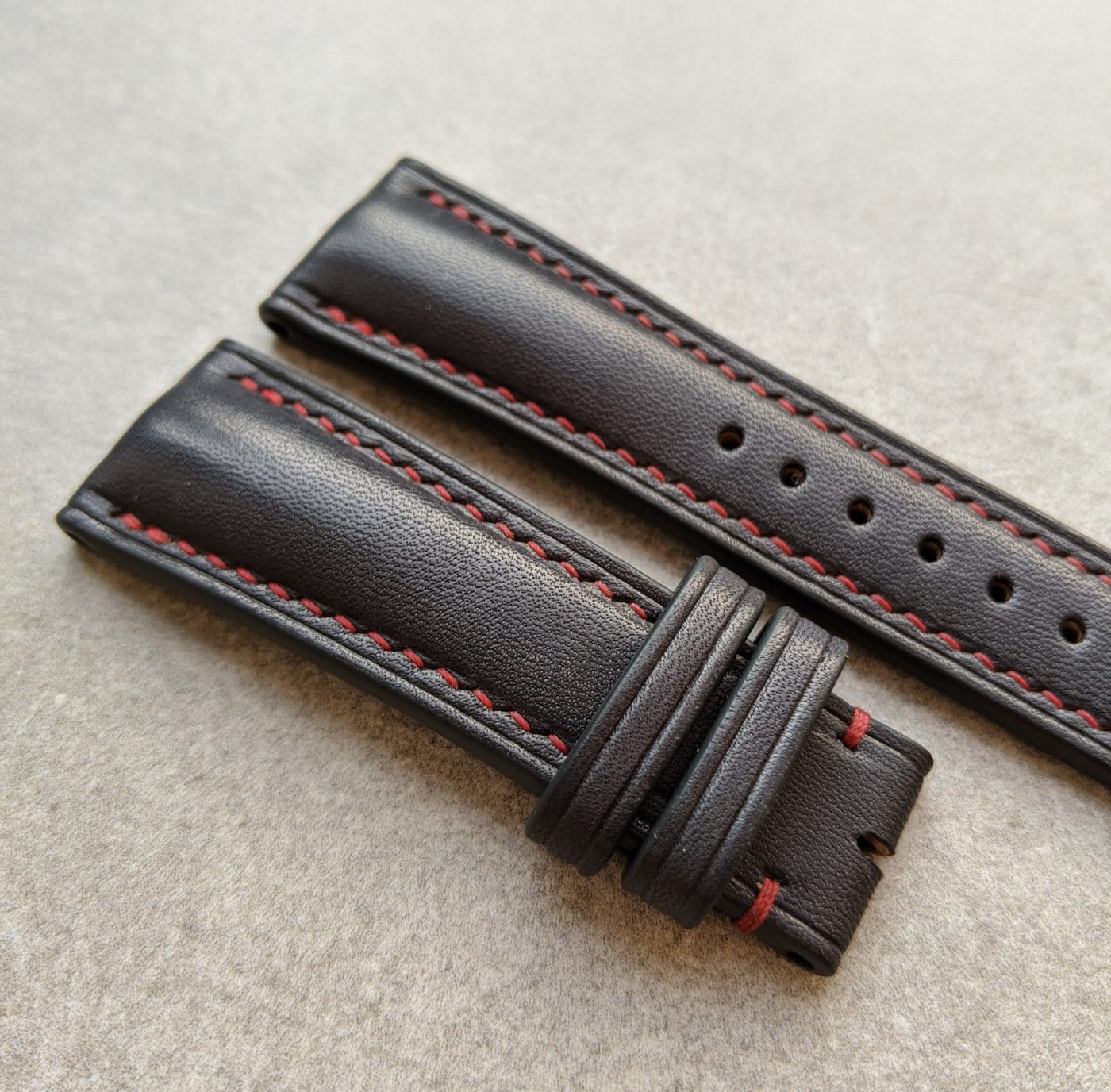 French Calfskin Watch Strap - Black Contrast - The Strap Tailor