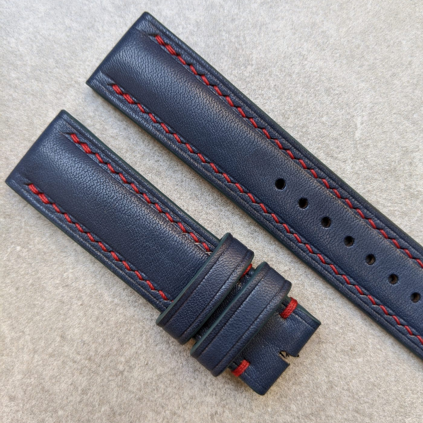 French Calfskin Watch Strap - Navy Blue Contrast - The Strap Tailor