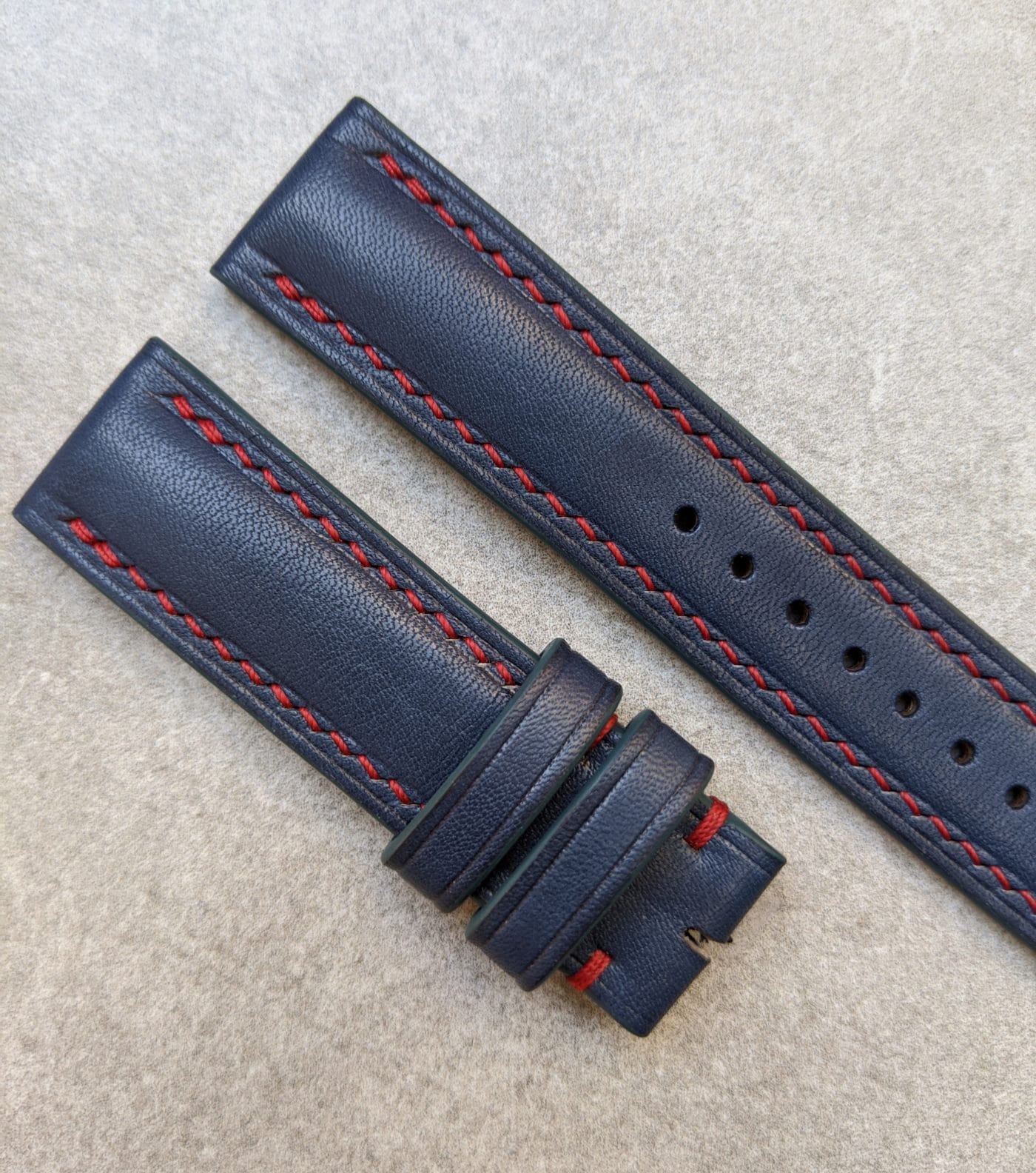 French Calfskin Watch Strap - Navy Blue Contrast - The Strap Tailor