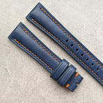French Calfskin Watch Strap - Navy Blue w/Orange Stitch - The Strap Tailor