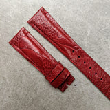 Ostrich Shin Watch Strap - Minimal Stitch - Burgundy - The Strap Tailor