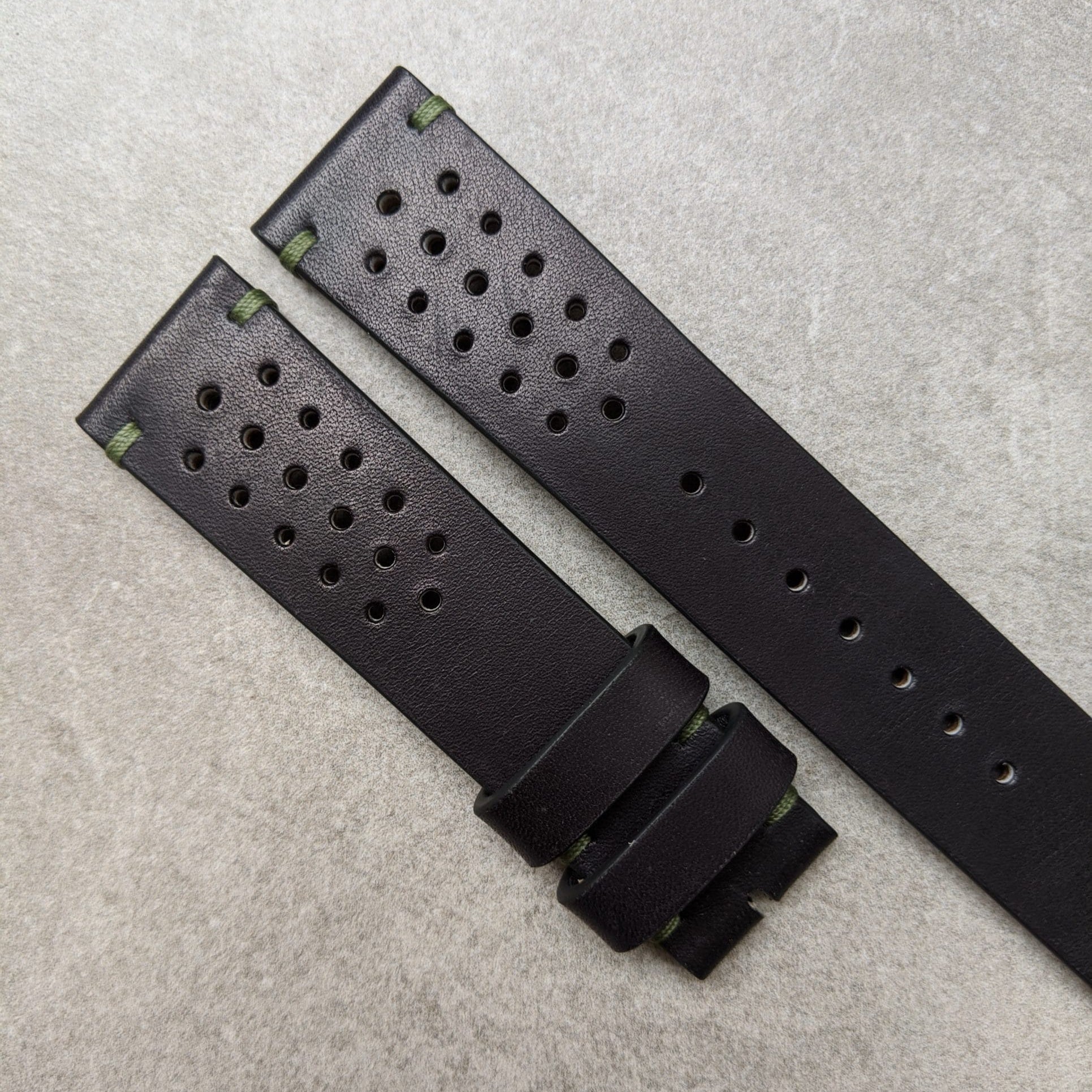 French Calfskin Rally Strap - Black & Olive - The Strap Tailor