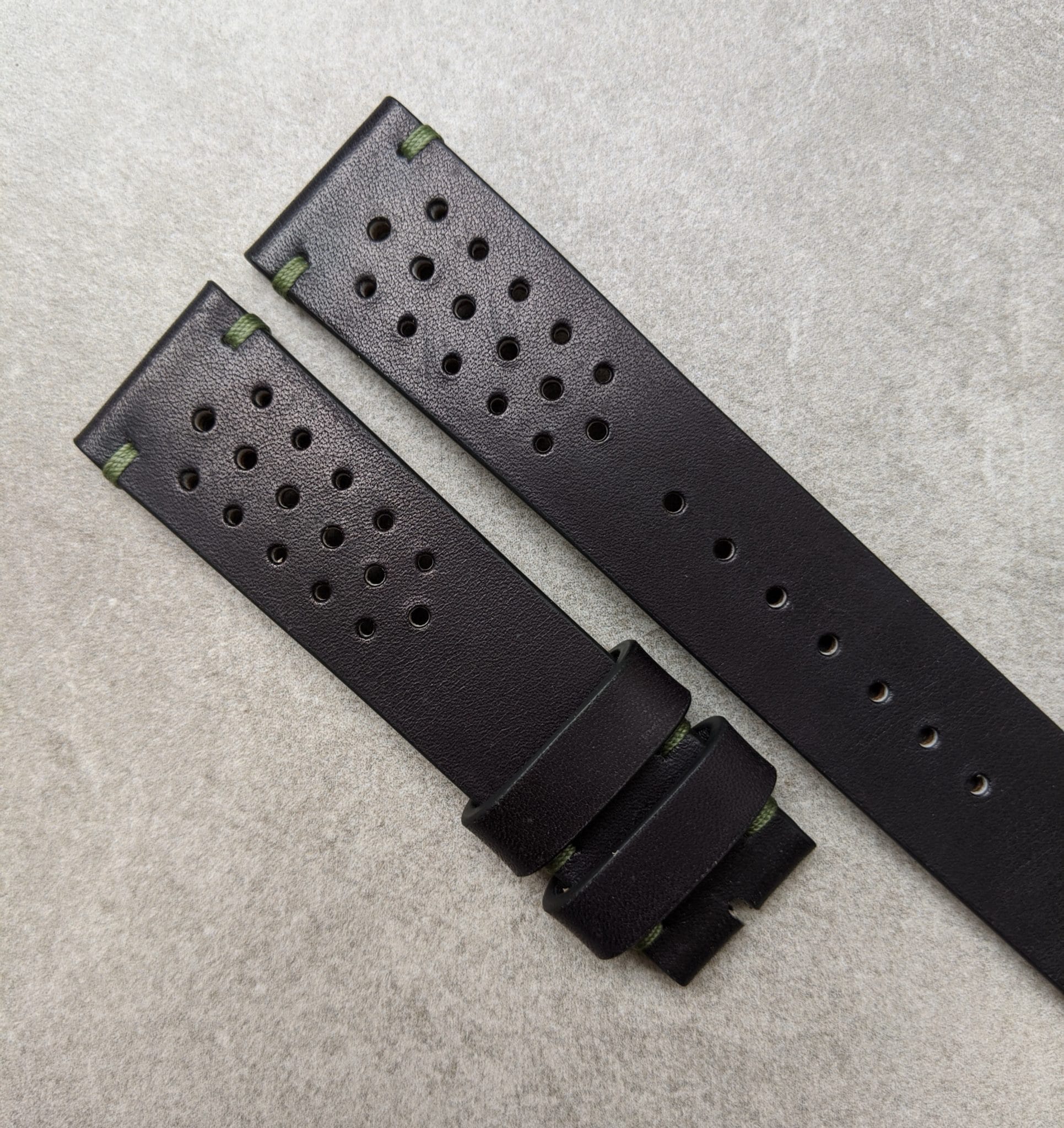 French Calfskin Rally Strap - Black & Olive - The Strap Tailor