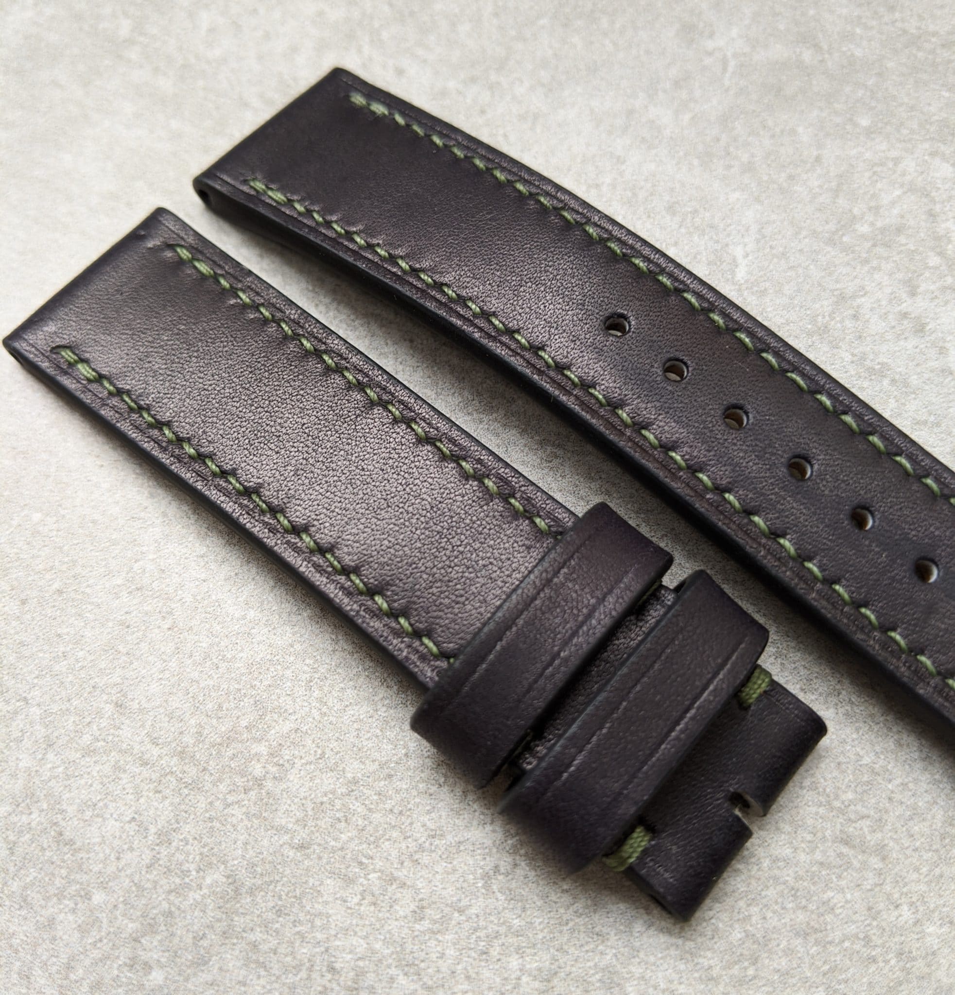 French Calfskin Watch Strap - Black & Olive - The Strap Tailor