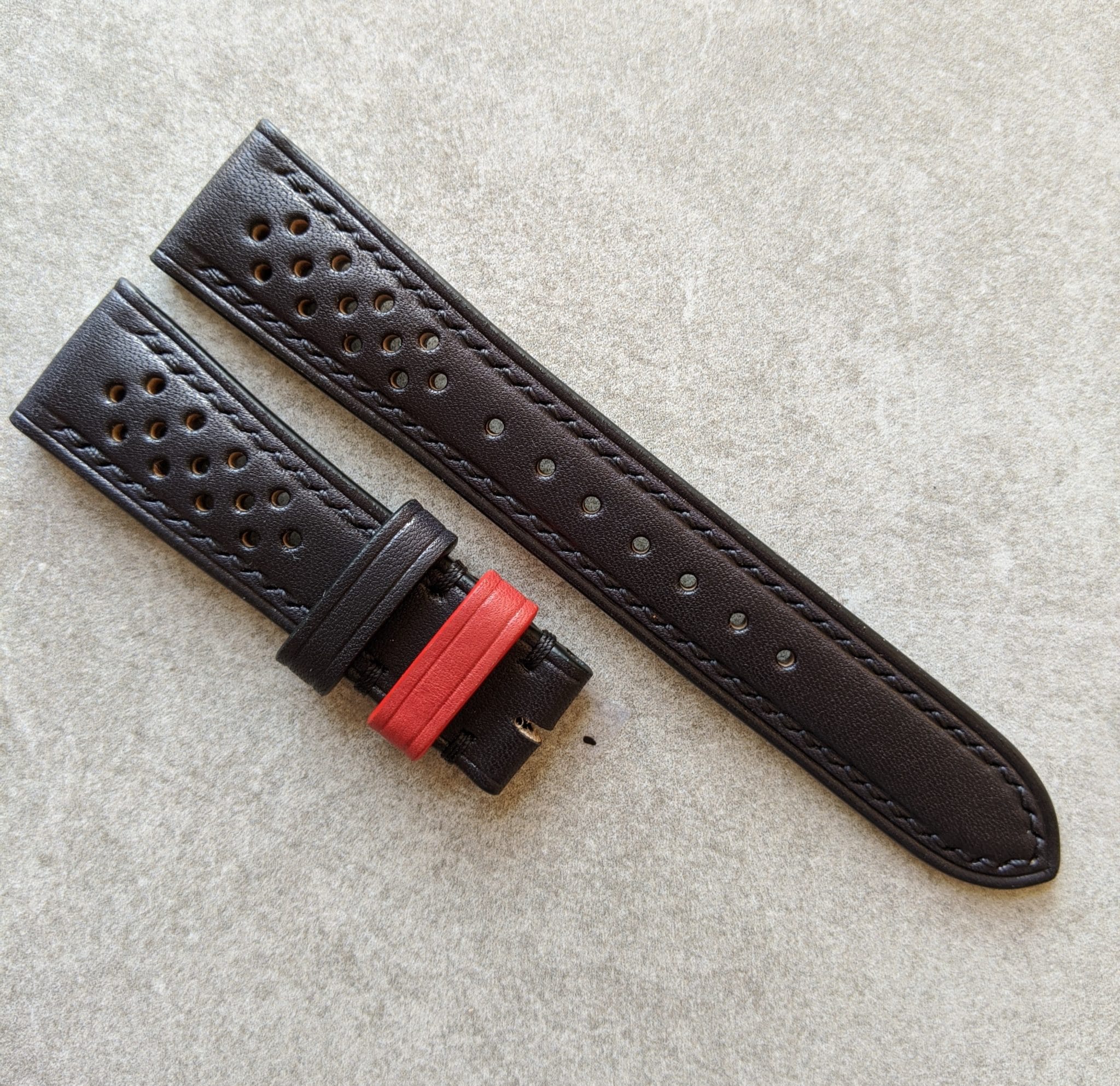 French Calfskin Rally Watch Strap - Black & Red - The Strap Tailor