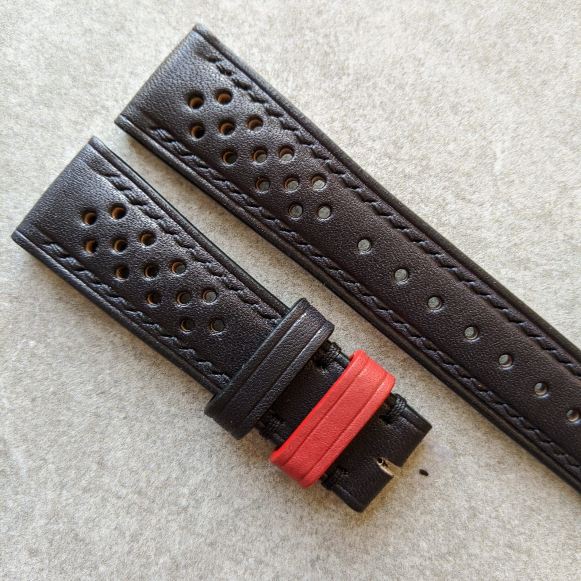 French Calfskin Rally Watch Strap - Black & Red - The Strap Tailor