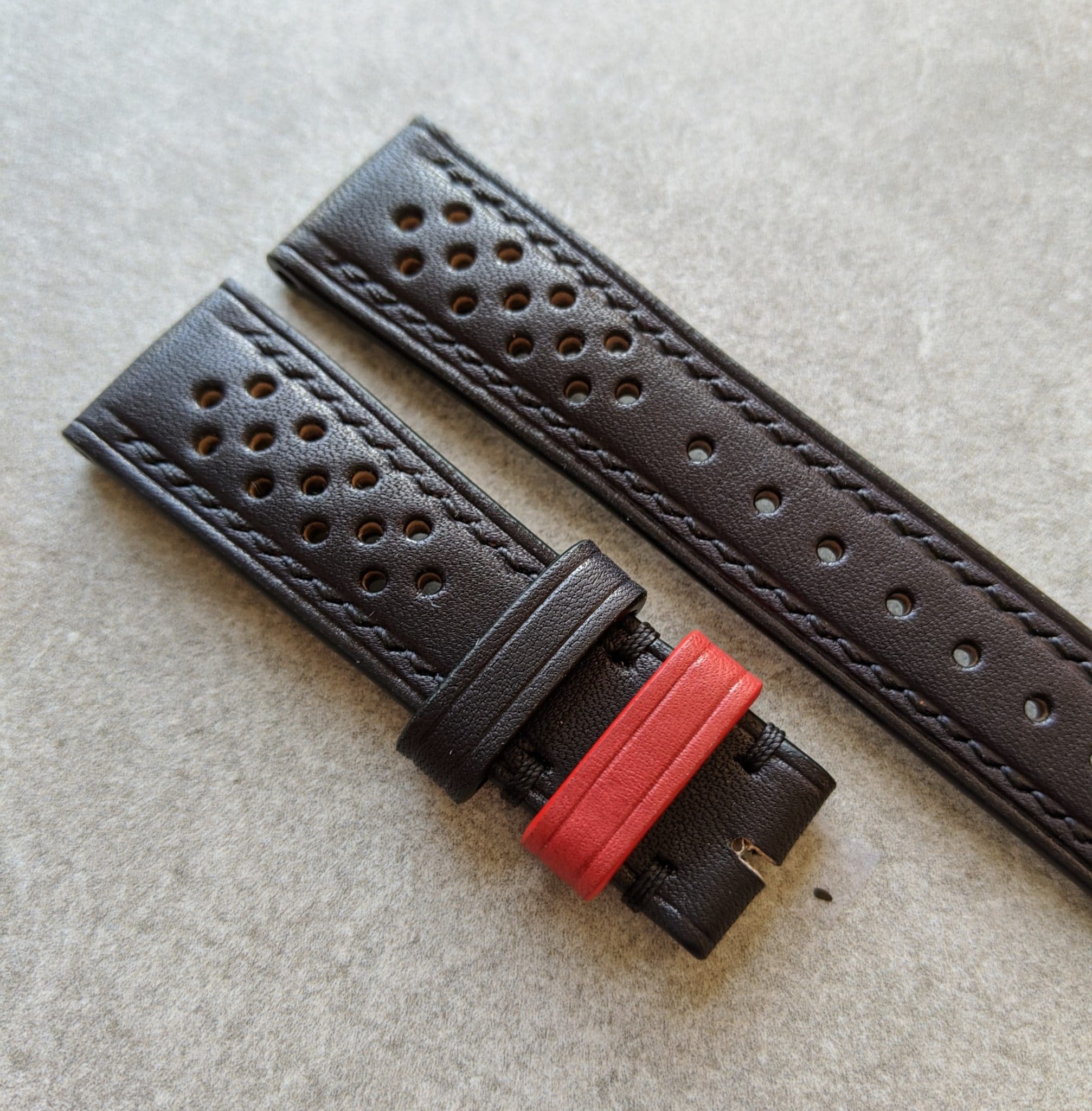 French Calfskin Rally Watch Strap - Black & Red - The Strap Tailor